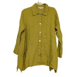Christopher Calvin Linen Tunic Womens Size Small Chartreuse Yellow Lagenlook